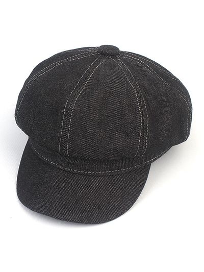 Universal chemistry Stitch Denim Newsboy Cap [Black]