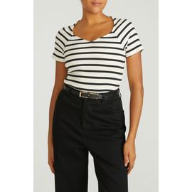 Universal Standard Universal Standard Carey Stripe V-Neck Cotton Rib Top