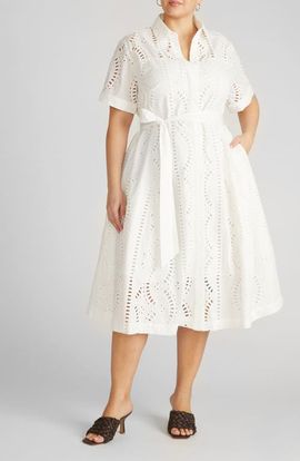 Universal Standard Universal Standard Eyelet Tie Waist Poplin Shirtdress