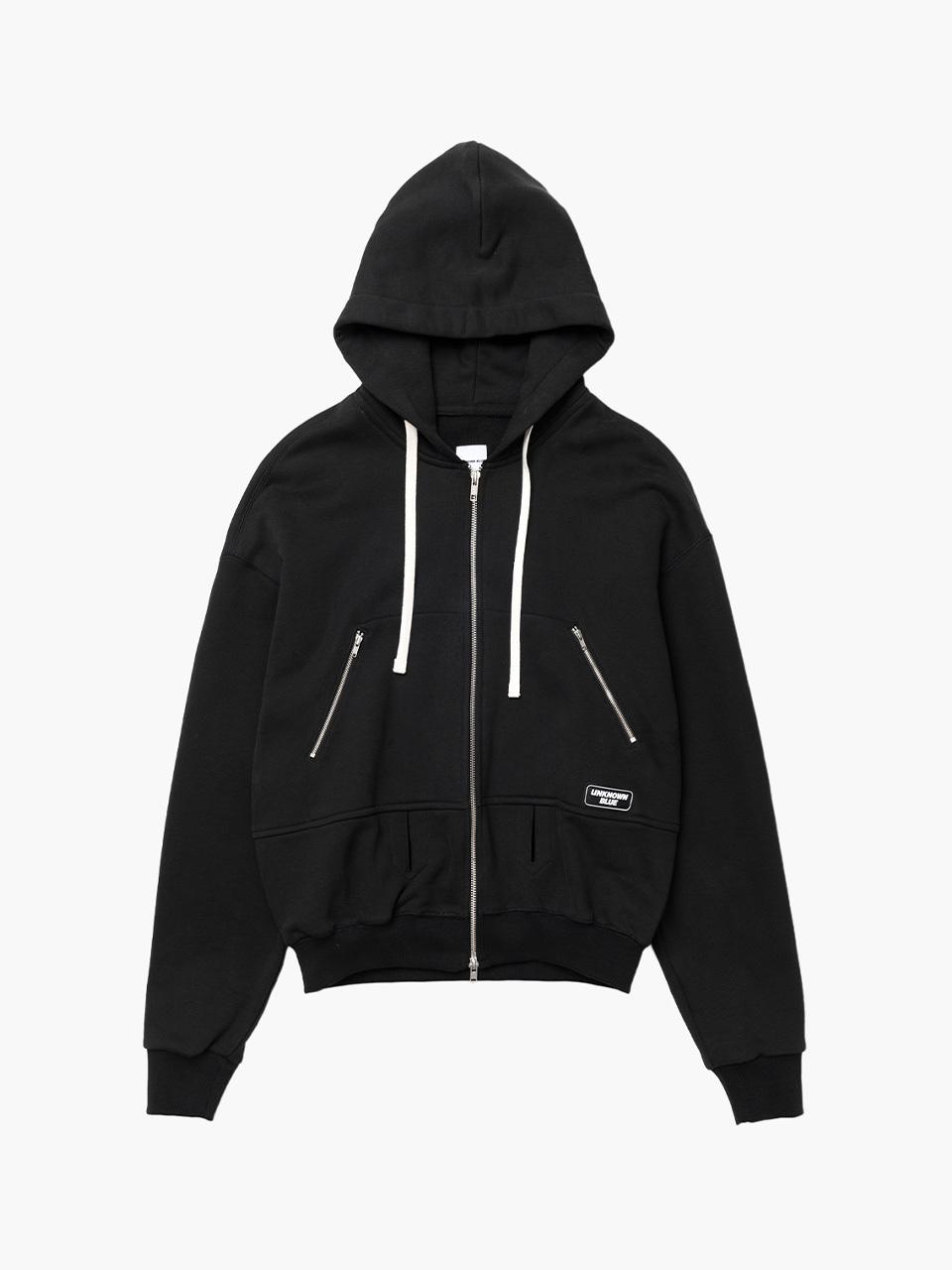 UNKNOWN BLUE Belt Hood Cotton Zip-up Jacket [Black]