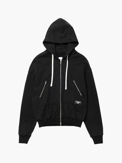 UNKNOWN BLUE Belt Hood Cotton Zip-up Jacket [Black]