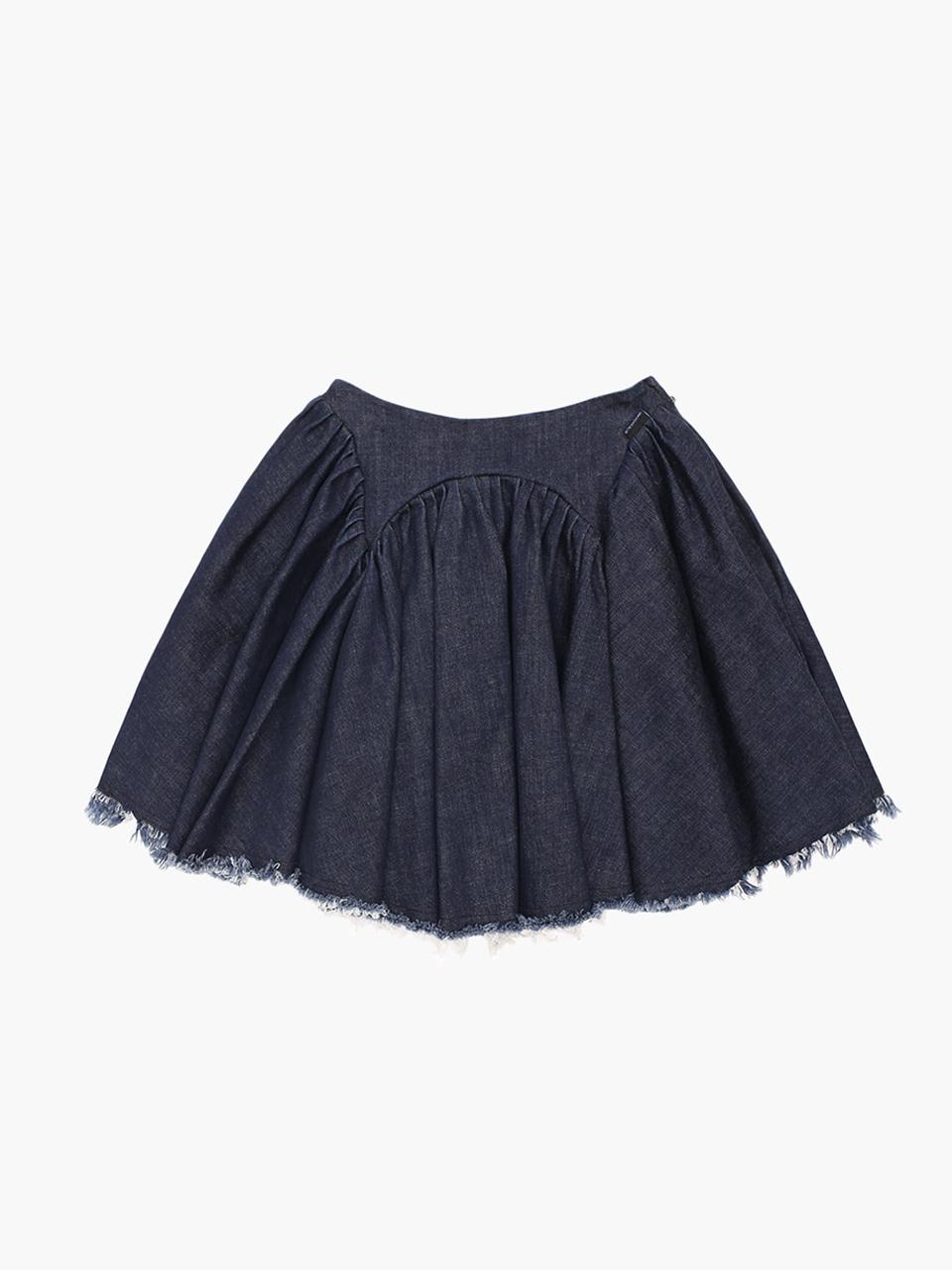 UNKNOWN BLUE Bustier Full Cotton Mini Skirt [Denim]