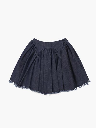 UNKNOWN BLUE Bustier Full Cotton Mini Skirt [Denim]