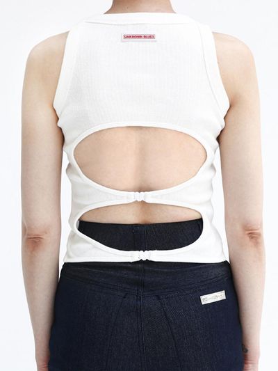 UNKNOWN BLUE Circle Back Top [White]