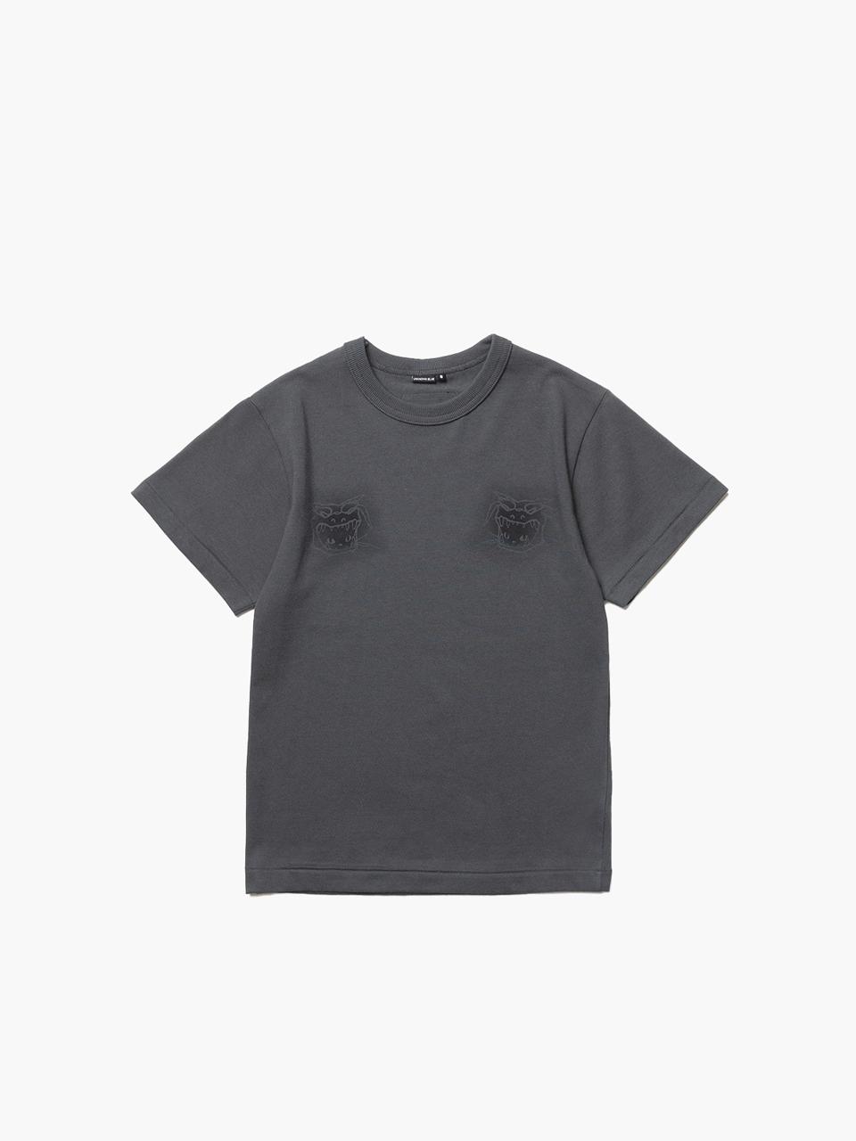 UNKNOWN BLUE Dragon Cat Print Cotton T-shirt [Dark Gray]