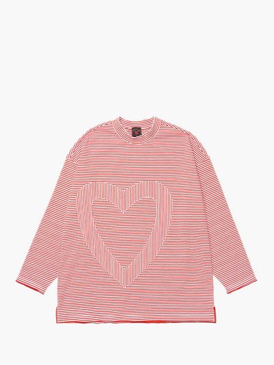 UNKNOWN BLUE Heart Pattern Cotton Blend Long Sleeve T-shirt [Red Stripe]