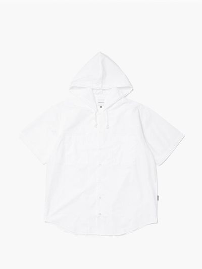 UNKNOWN BLUE Hooded Relaxed Fit Cotton Shirt [Beige]