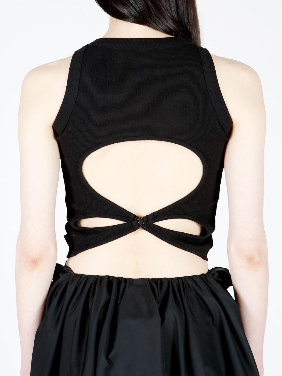 UNKNOWN BLUE Sleeveless Ribbed Back Circle Top [Black]