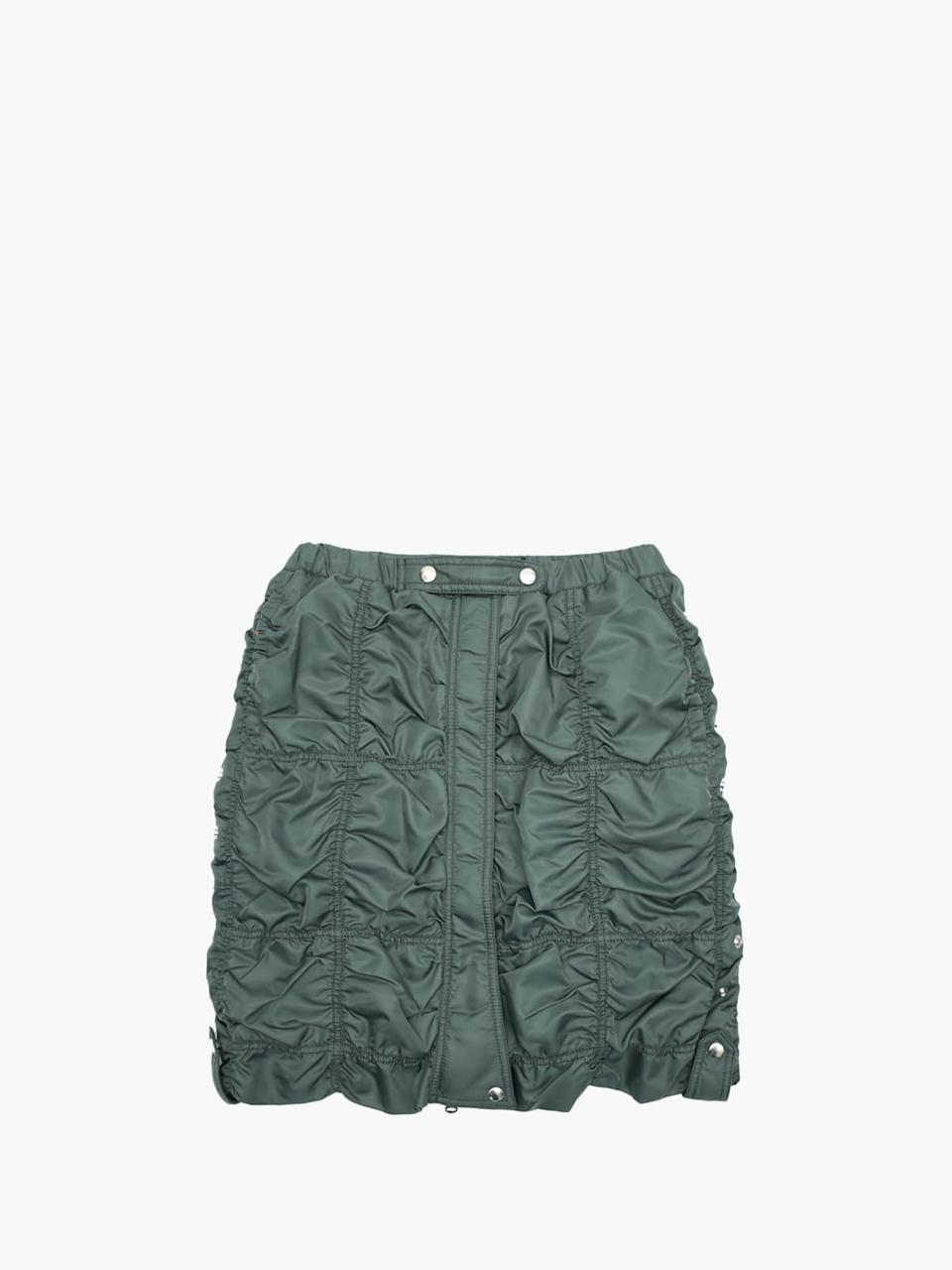 UNKNOWN BLUE Square Shirring Military Nylon Skirt [Khaki]