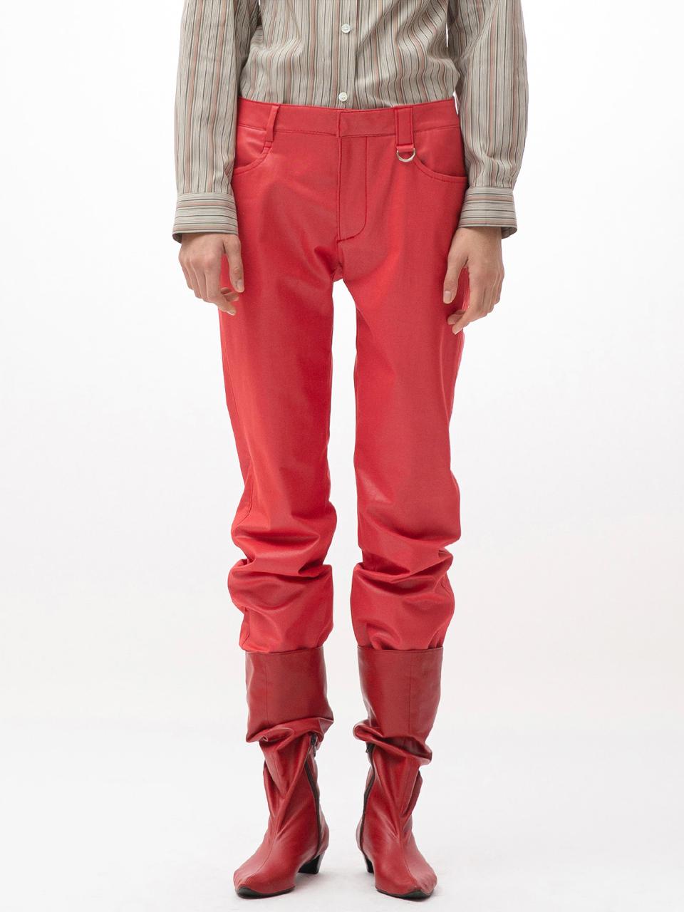 UNKNOWN BLUE Straight Fit Coated Denim Pants [RED]