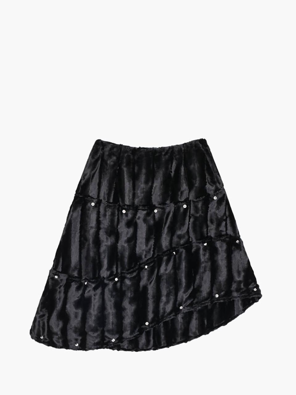 UNKNOWN BLUE Velvet Rivet Midi Winter Skirt [Black]