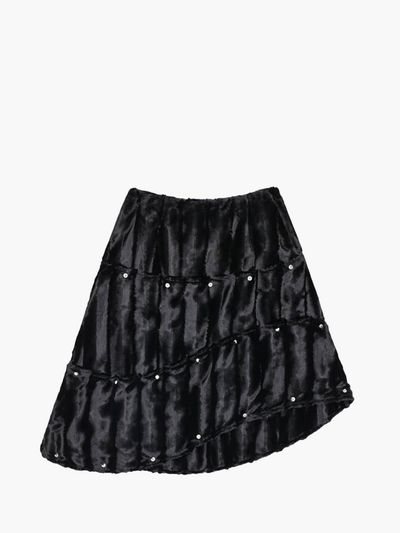 UNKNOWN BLUE Velvet Rivet Midi Winter Skirt [Black]