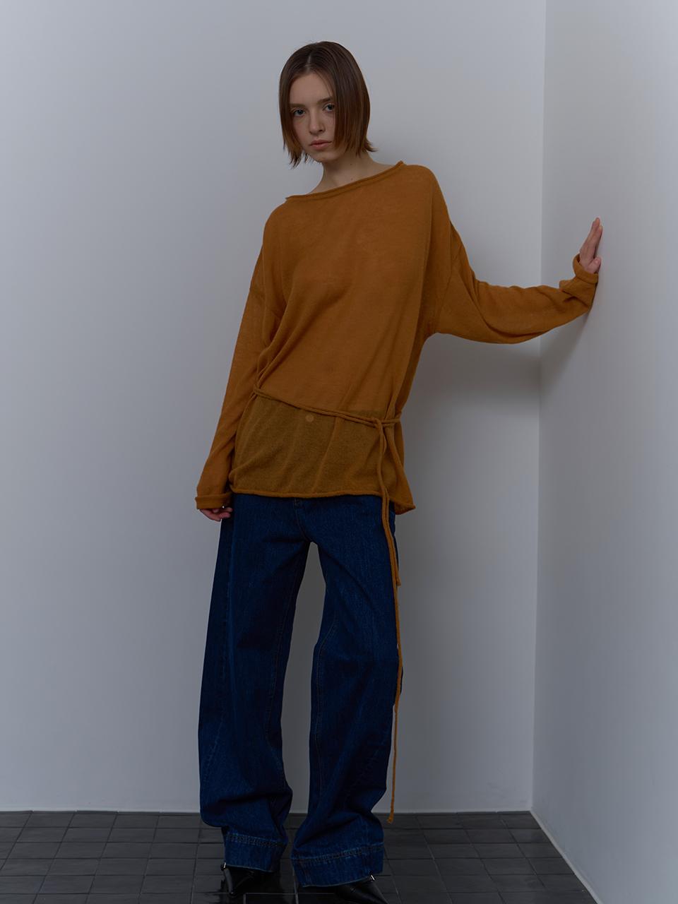 unless BOAT NECK SHEER KNIT SWEATER [ORANGE BROWN]