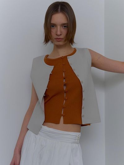 unless BOTTON VEST KNIT [ORANGE BROWN]