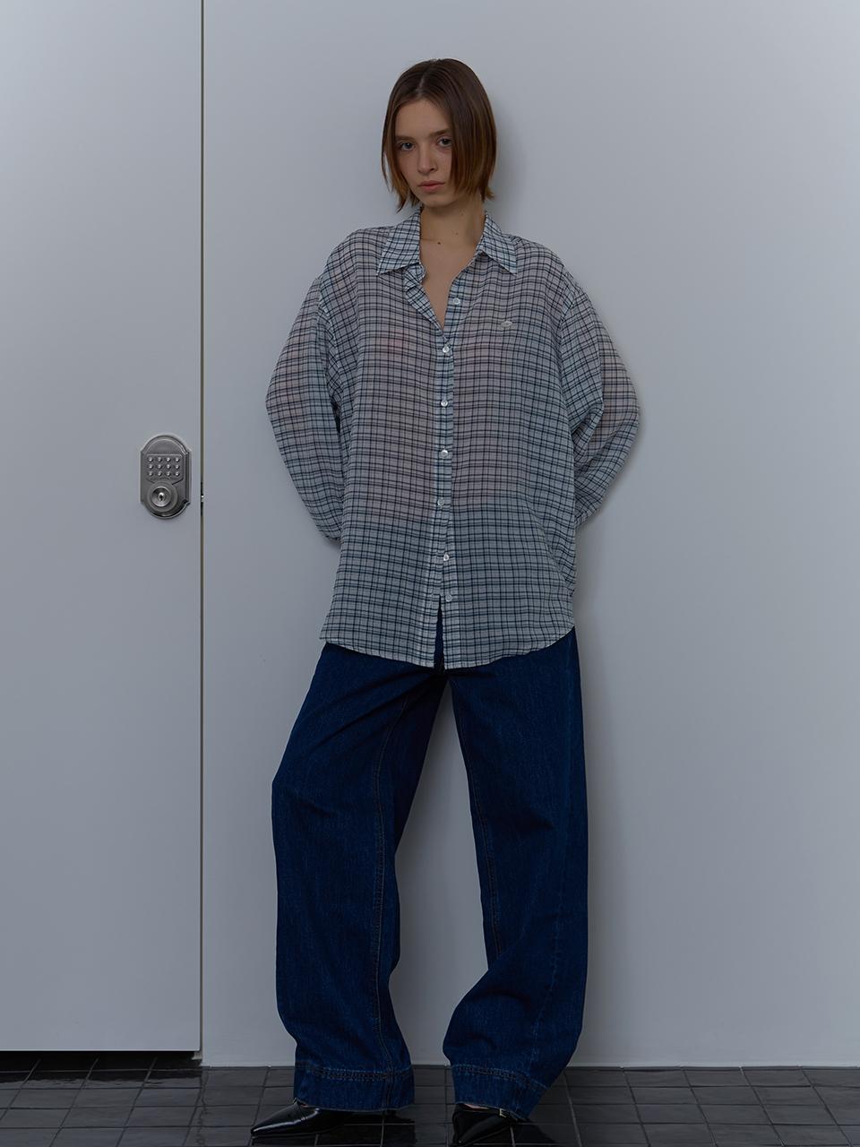 unless CHECK SHEER BLOUSE [NAVY]