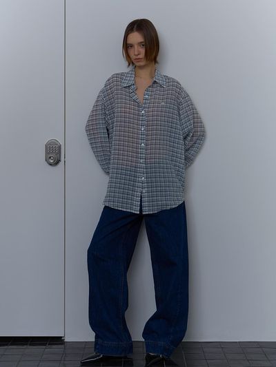 unless CHECK SHEER BLOUSE [NAVY]
