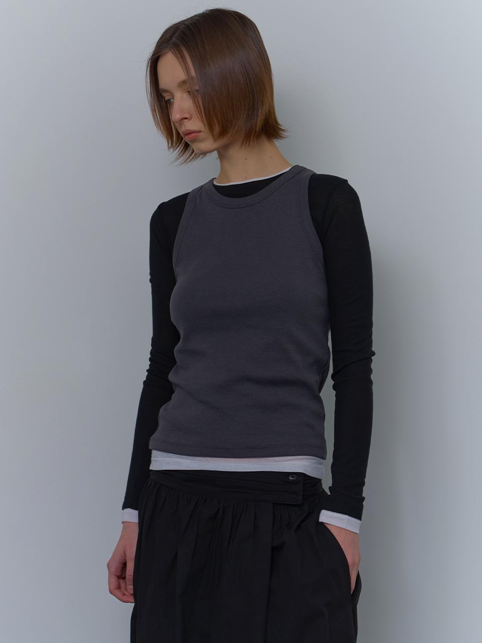 unless DOUBLE LAYERED LONG SLEEVELESS TEE [BLACK]