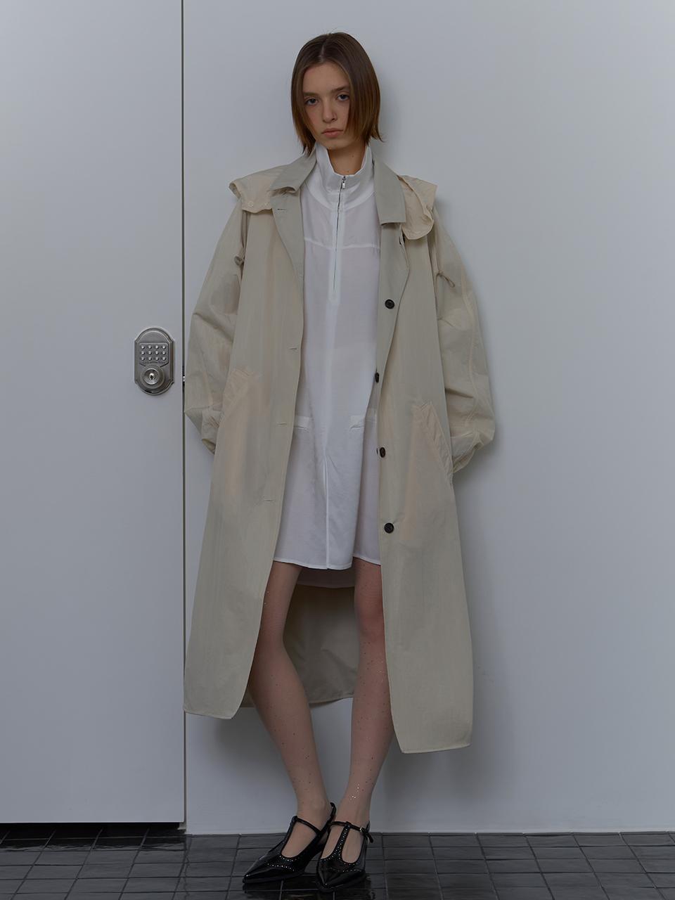 unless REVERSIBLE HOODED LONG TRENCH COAT [LIGHT BEIGE]