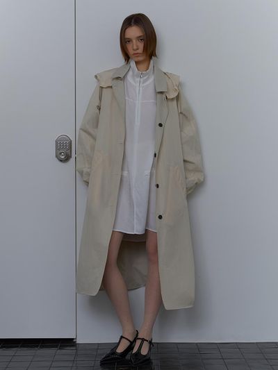 unless REVERSIBLE HOODED LONG TRENCH COAT [LIGHT BEIGE]