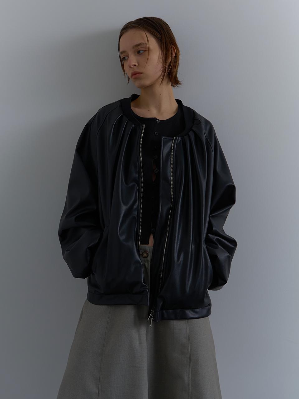 unless SHIRRING LEATHER JACKET [BLACK]