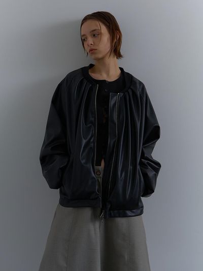 unless SHIRRING LEATHER JACKET [BLACK]