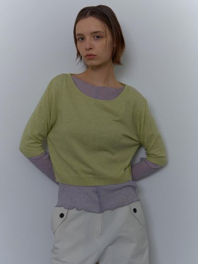 unless U-NECK LINEN WOOL KNIT SWEATER [GREEN]
