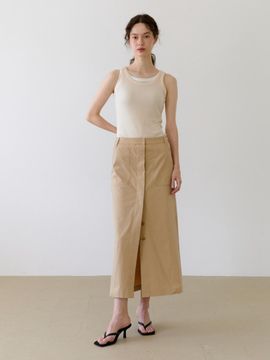 UNNOUT Button Down Maxi Skirt - Beige