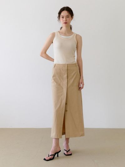 UNNOUT Button Down Maxi Skirt - Beige