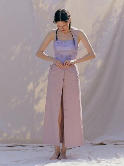 UNNOUT Button Down Maxi Skirt - Pink