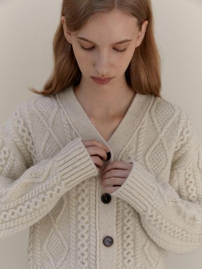 UNNOUT CABLE WOOL KNIT CARDIGAN