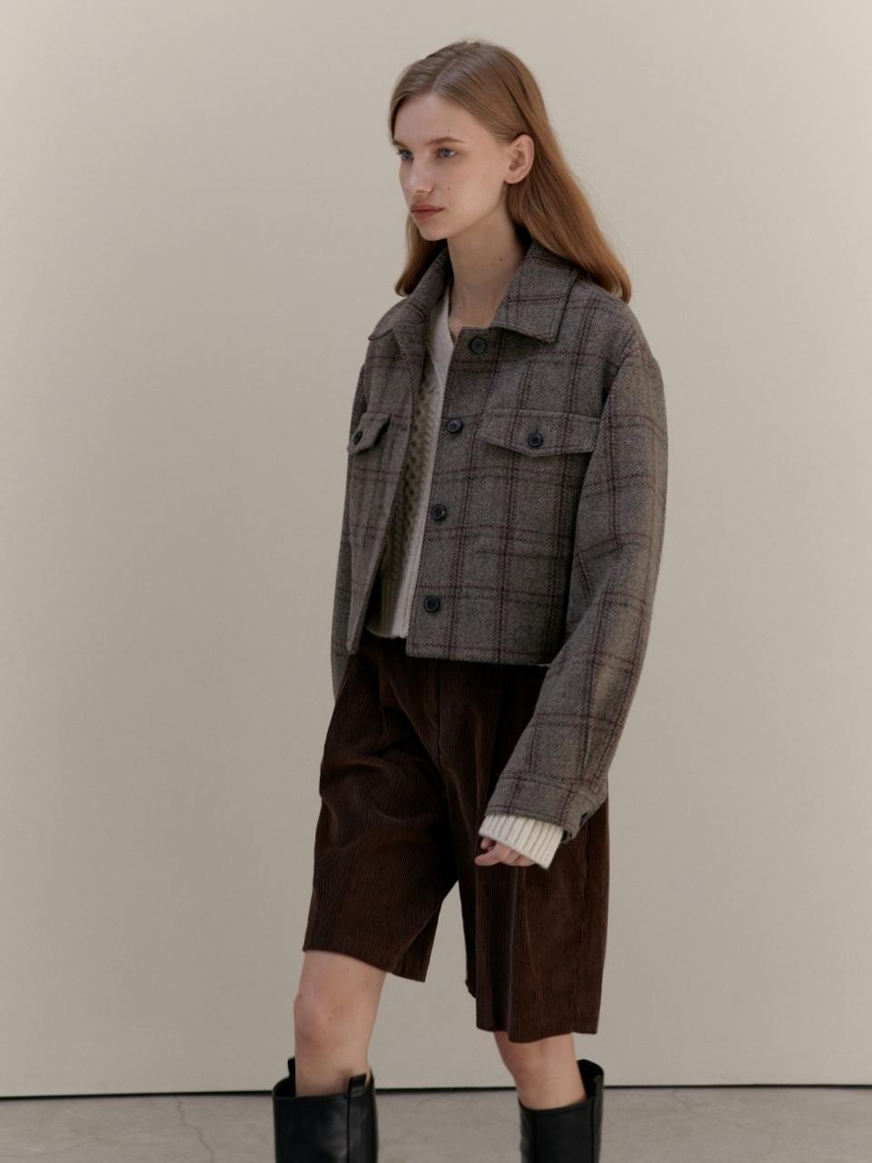 UNNOUT CHECK TRUCKER JACKET GREY