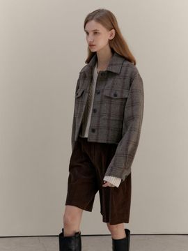UNNOUT CHECK TRUCKER JACKET GREY
