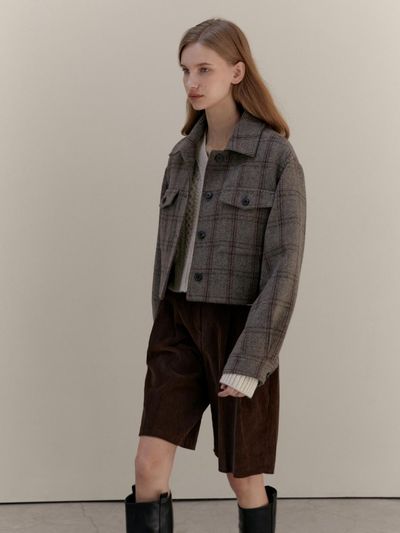 UNNOUT CHECK TRUCKER JACKET GREY