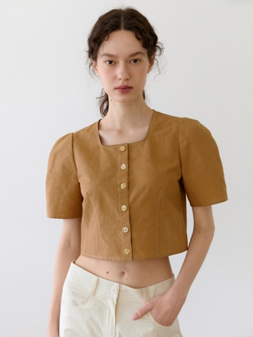 UNNOUT CLASSY LINEN OUTER BLOUSE BROWN