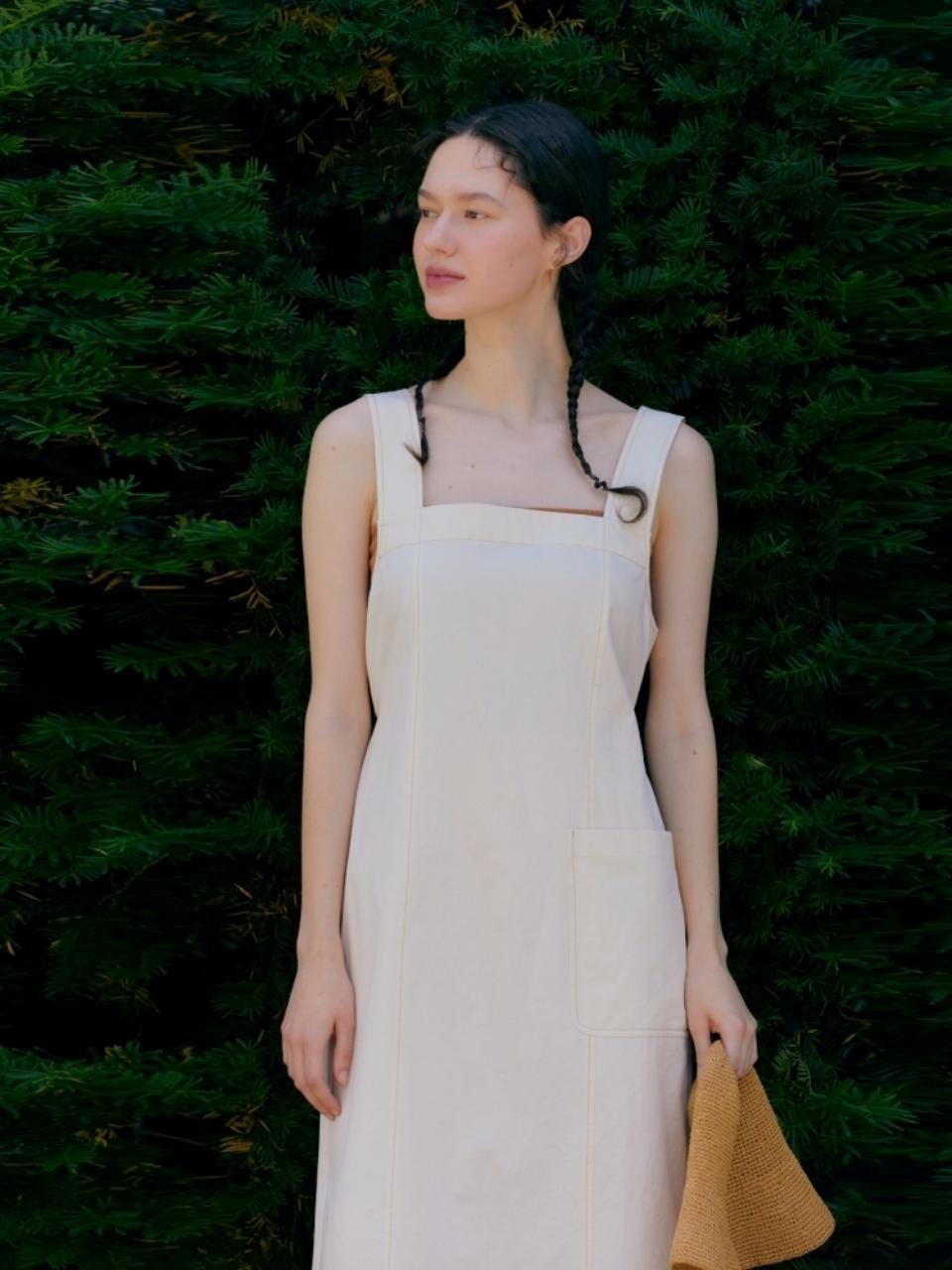 UNNOUT COTTON SUSPENDER DRESS ECRU