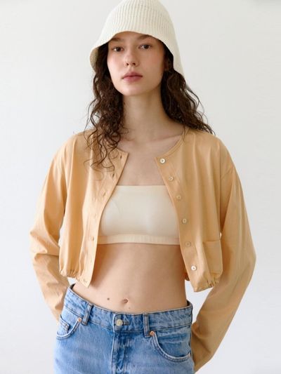 UNNOUT Cropped Jersey Slit Cardigan - Apricot
