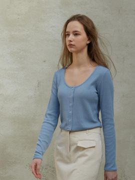 UNNOUT DEEP NECK CROP CARDIGAN SKY