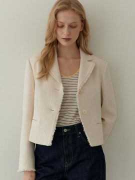 UNNOUT FRINGE TWEED JACKET BEIGE