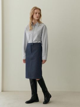 UNNOUT LOW RISE DENIM SKIRT INDIGO