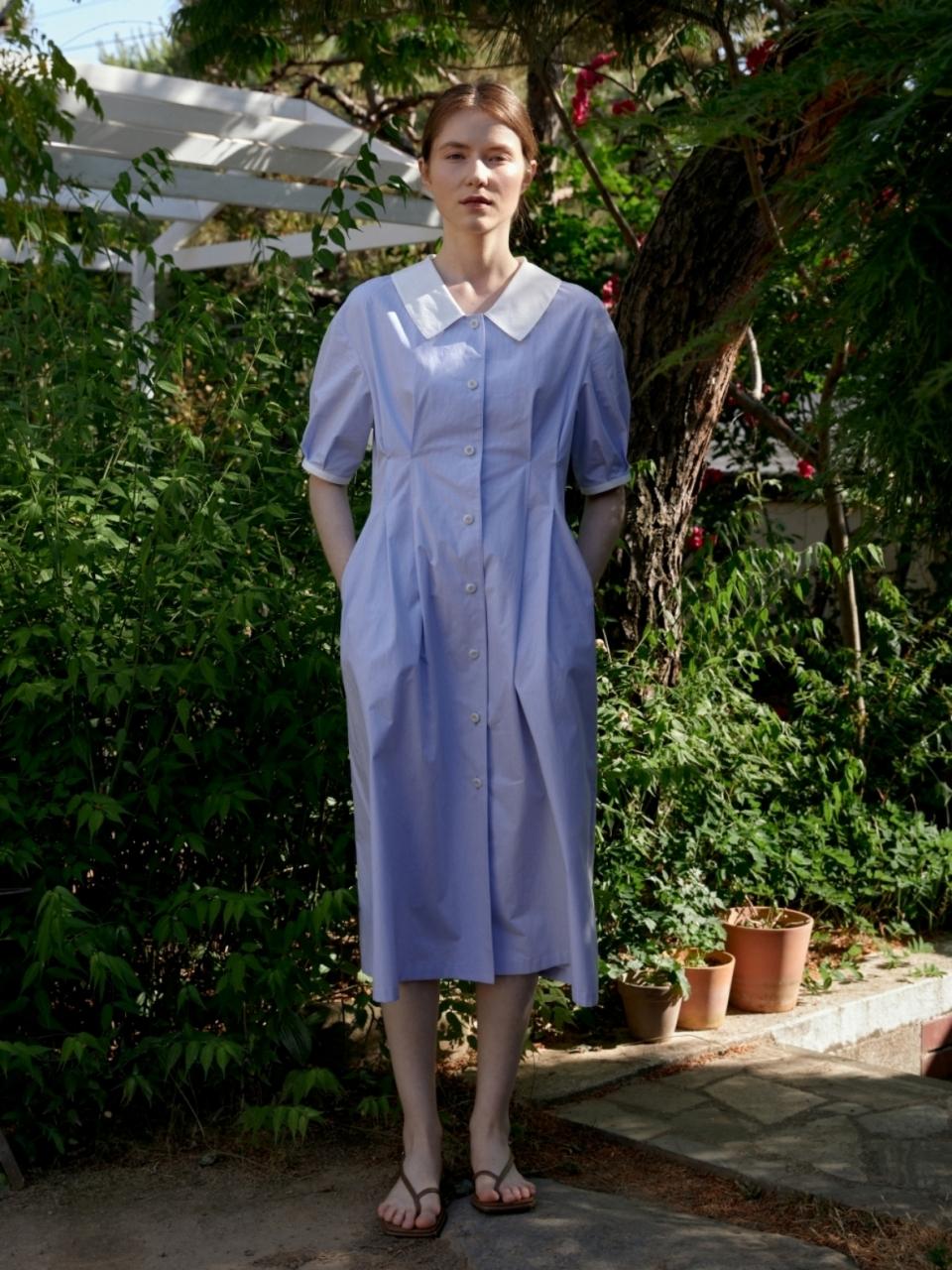 UNNOUT PIN STRIPE SHIRT DRESS BLUE