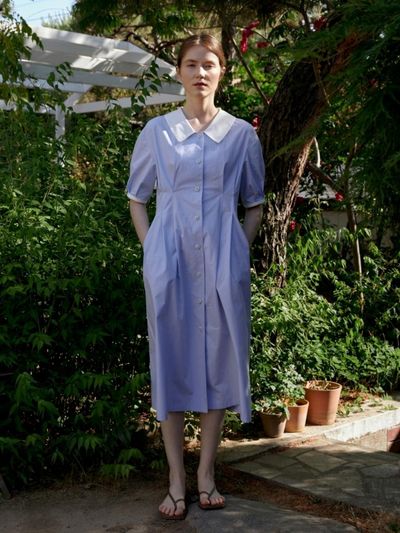UNNOUT PIN STRIPE SHIRT DRESS BLUE