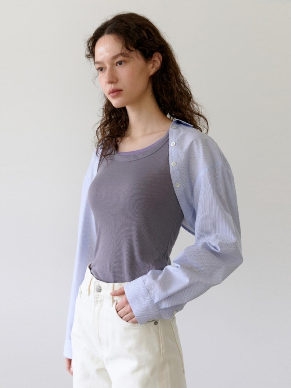 UNNOUT STRIPE SHIRT BOLERO SKY