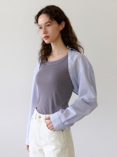 UNNOUT STRIPE SHIRT BOLERO SKY