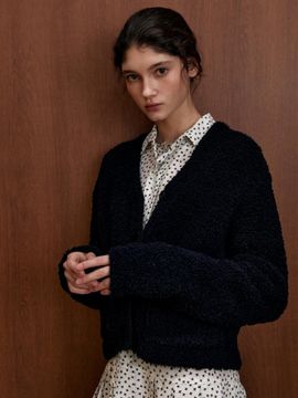 UNNOUT Teddy Bear Wool Knit Cardigan (Black)