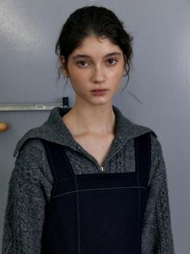 UNNOUT Wool Cable Knit Zip Up Cardigan (Grey)