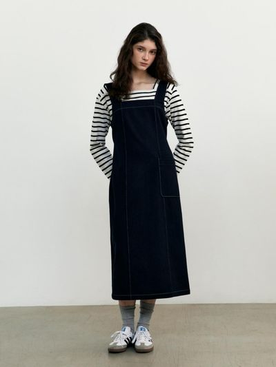 UNNOUT Wool Suspender Dress (Navy)