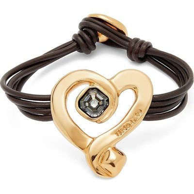 Unode50 UNOde50 Black Crystal Heart Leather Bracelet