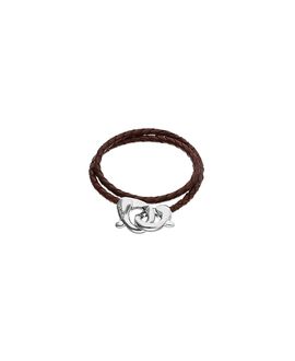 Unode50 UNOde50 Brown Double Leather Strap with Sterling Silver-Plated Interlocking Carabiner Detail