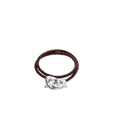 Unode50 UNOde50 Brown Double Leather Strap with Sterling Silver-Plated Interlocking Carabiner Detail