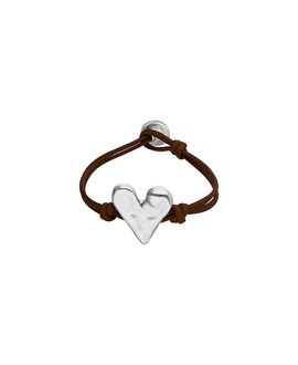 Unode50 UNOde50 Brown Leather Strap with Sterling Silver-Plated Heart Detail